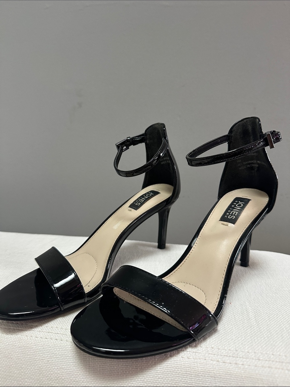 Jones New York Black Patent Open-Toe Ankle-Strap Heels